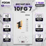 Focus Instant 10 Liters Gas Geysers with Dual Ignition | 100% Imported | LPG and Natural Gas Supported | Model 10FG7 | 10 Liters Capacity