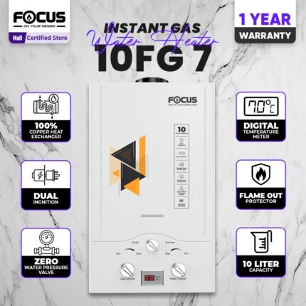 Focus Instant 10 Liters Gas Geysers with Dual Ignition | 100% Imported | LPG and Natural Gas Supported | Model 10FG7 | 10 Liters Capacity